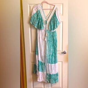NWT ananta Green & White Maxi Dress, Size L/XL